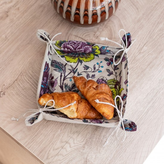 Colourful half-linen bread basket "Flowers"